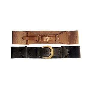 Two Signature Collection Faux Leather Elastic Band Belts One Black One T…
